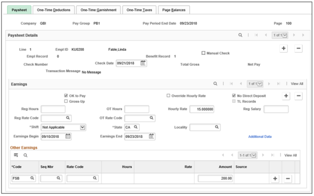 Display of flat sum bonus on paysheet that spans across two FLSA periods