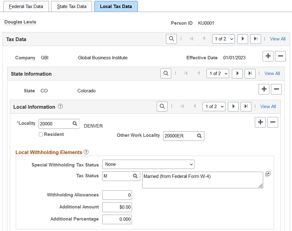 Local Tax Data page