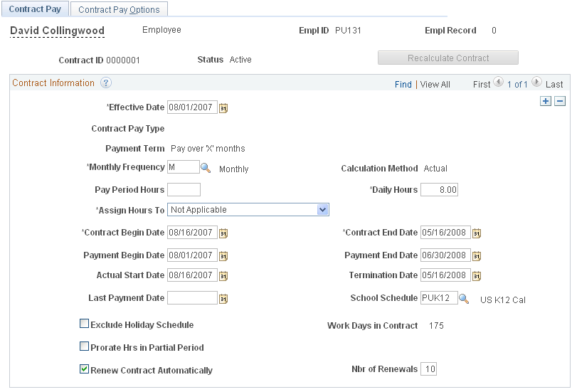Contract Pay page