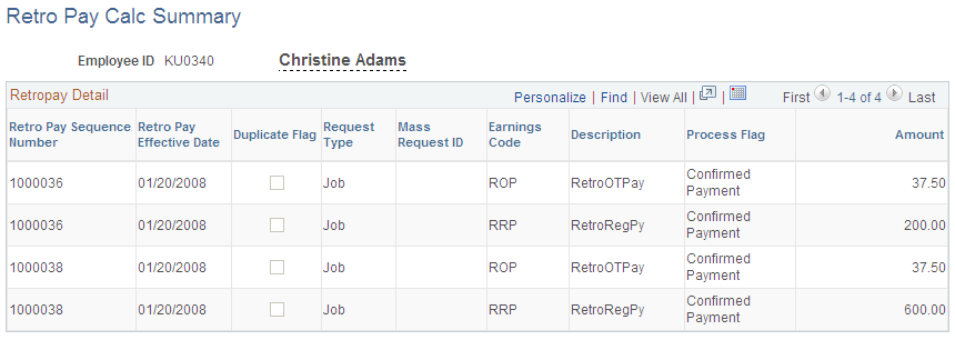 Retro Pay Calc Summary page