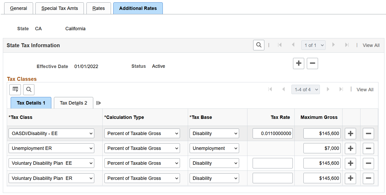 Tax Table - Additional Rates page