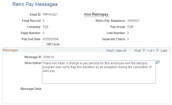 Retro Pay Messages page