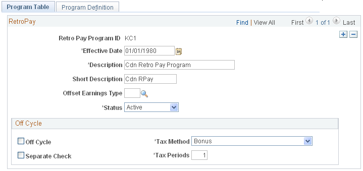 Program Table page