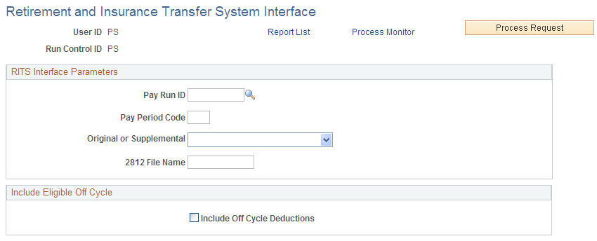 Retirement and Insurance Transfer System Interface page
