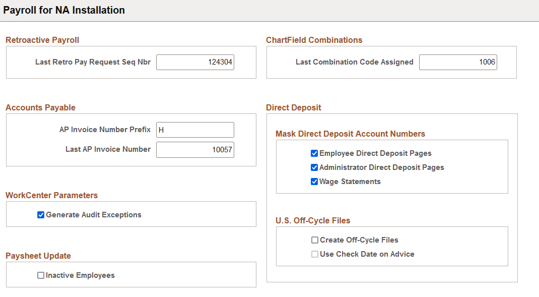Payroll for NA Installation page (1 of 3)