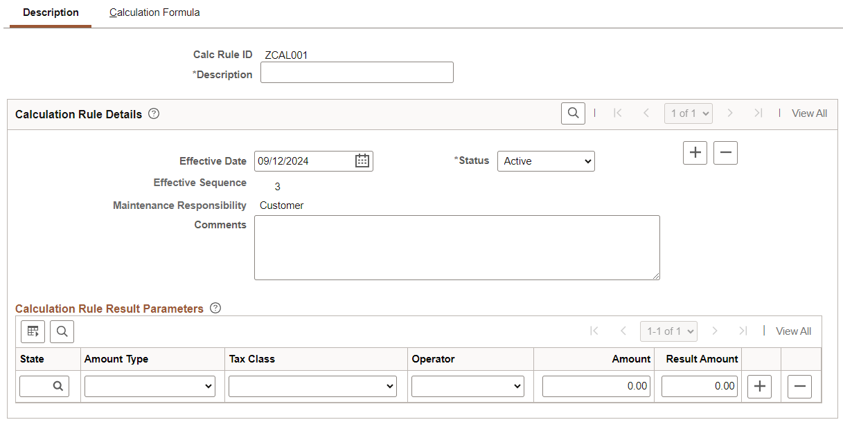 Define Calculation Rule - Description page