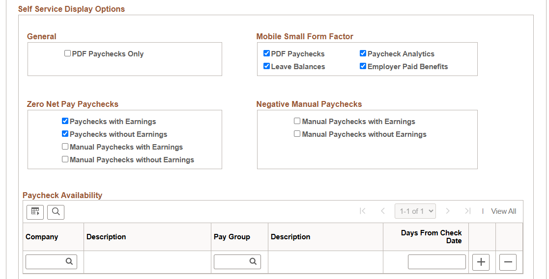 Paycheck Options Table page (2 of 2)