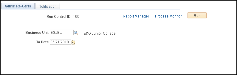Admin Re-Certs page