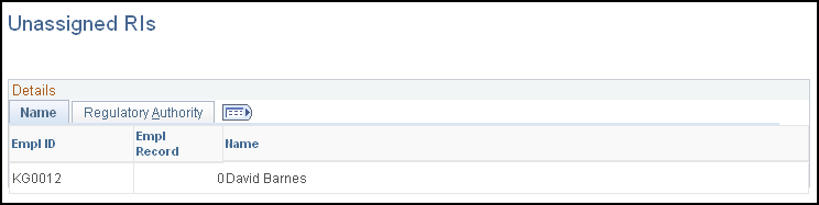 Unassigned RIs page: Regulatory Authority tab