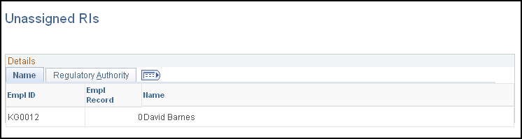 Unassigned RIs page: Name tab