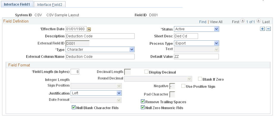Interface Field1 page