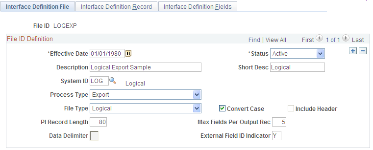 Interface Definition File page for Step 3a: Set Up the Definition Table Component, File