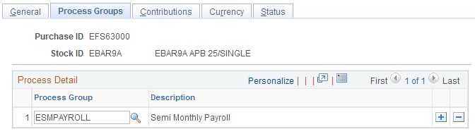 Stock Purchase - Process Groups page