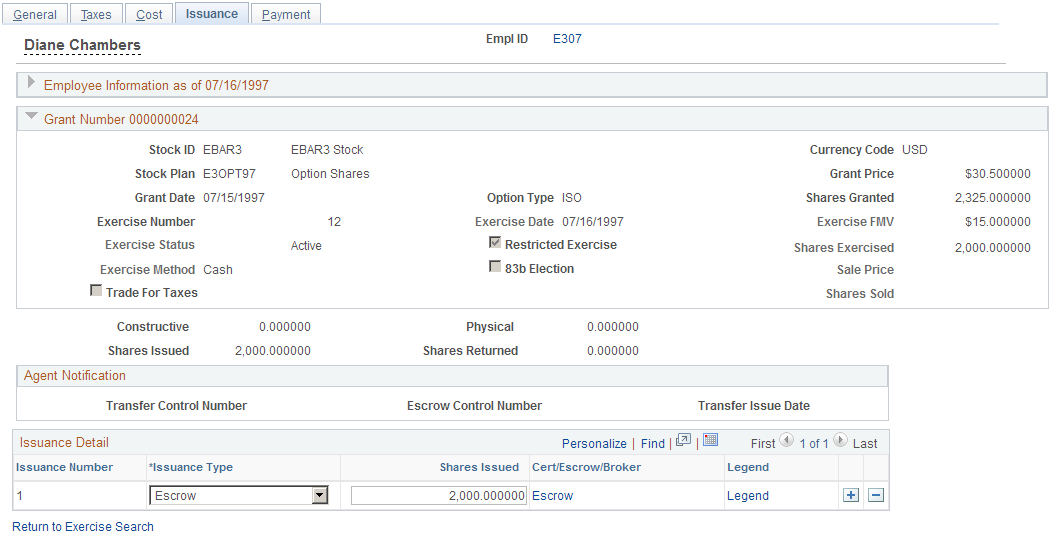 Exercises - Issuance page
