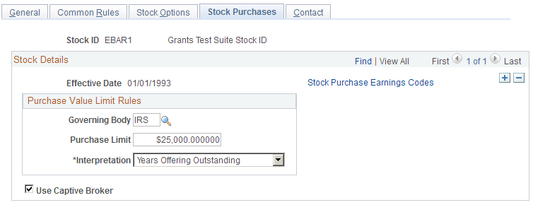 Stock Details - Stock Purchases page