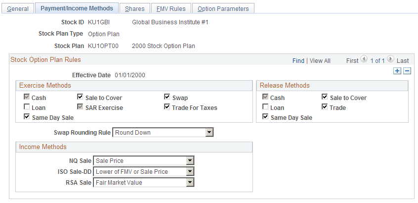 Stock Option Plan Rules - Payment/Income Methods page