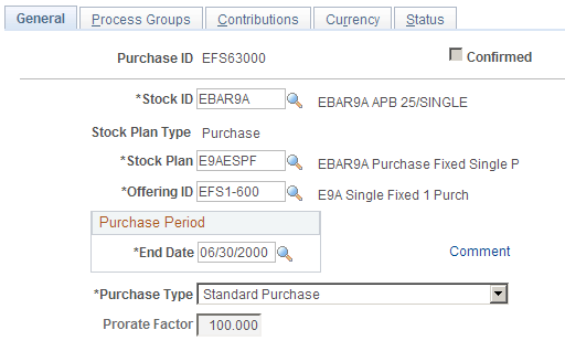 Stock Purchase - General page