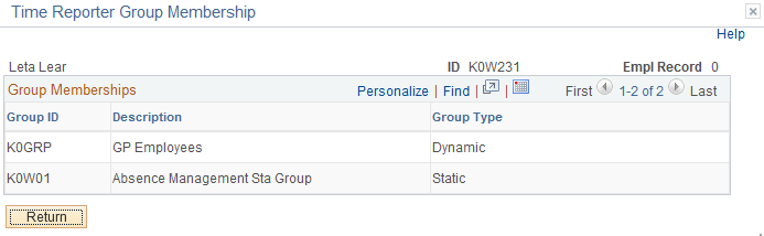 Time Reporter Group Membership page