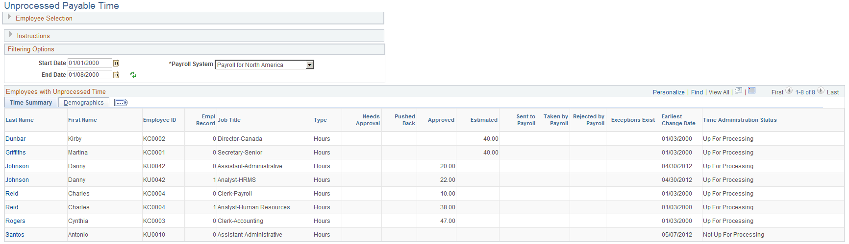 Unprocessed Payable Time page