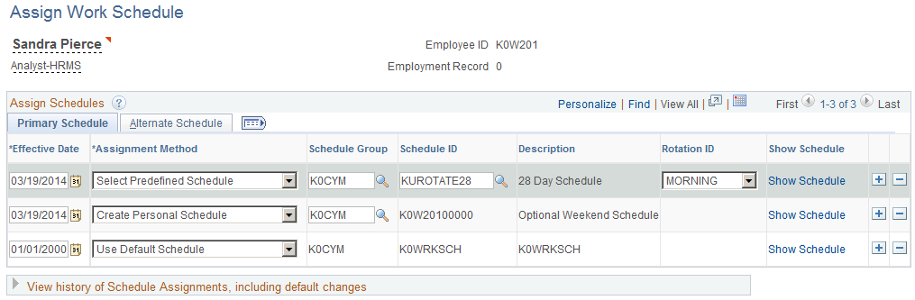 Assign Work Schedule page