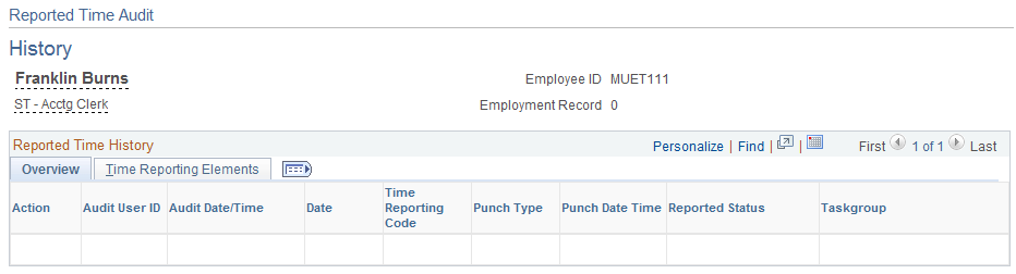Reported Time Audit - History page
