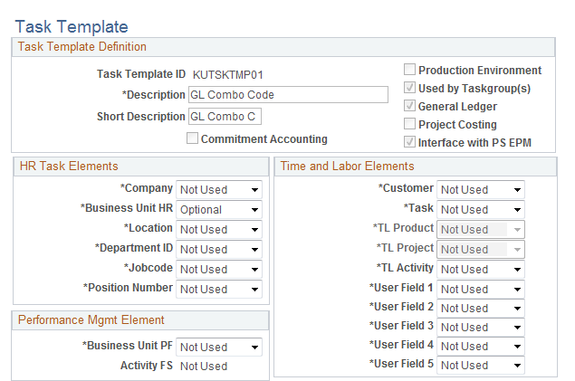 Task Template page (1 of 2)