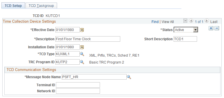 TCD Setup page