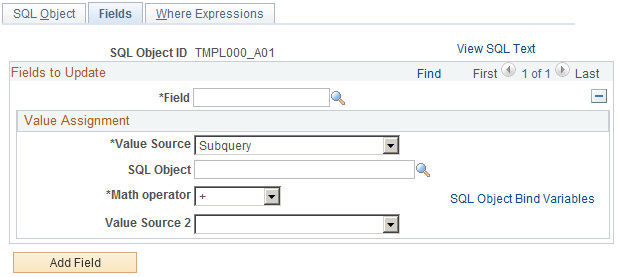 Update Fields page