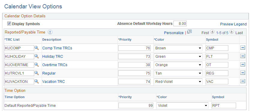 Calendar View Options page (1 of 2)