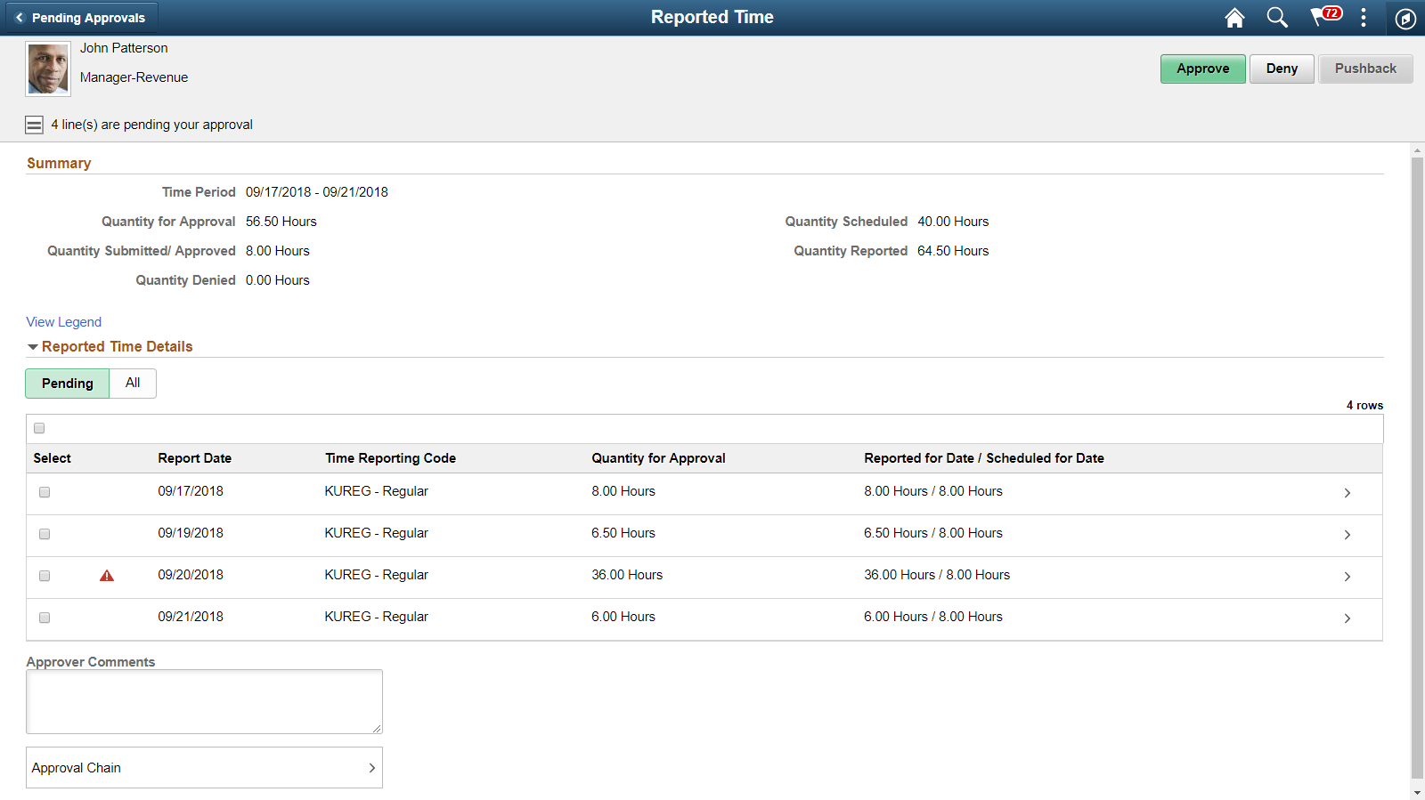 Reported Time page
