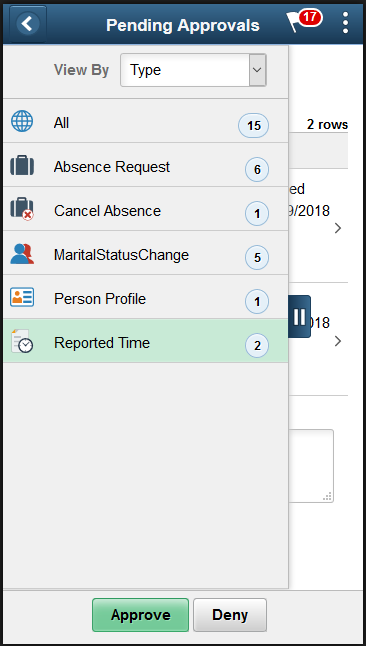 (Smartphone) Pending Approvals -Reported Time Left Pane