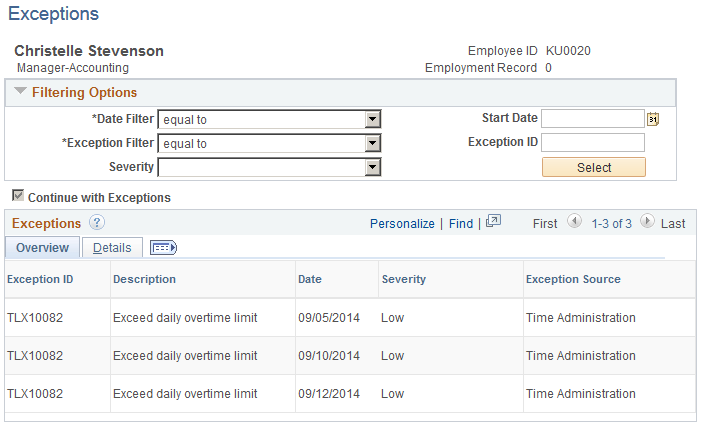 Exceptions page