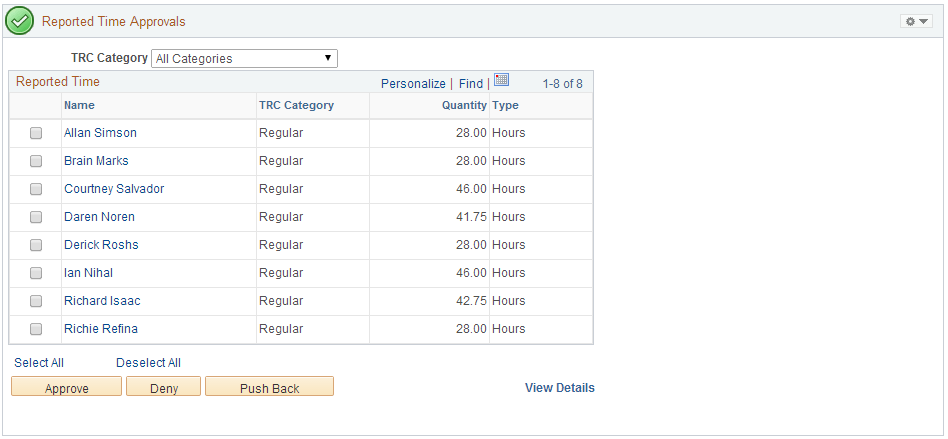 Approval pagelet for Reported Time