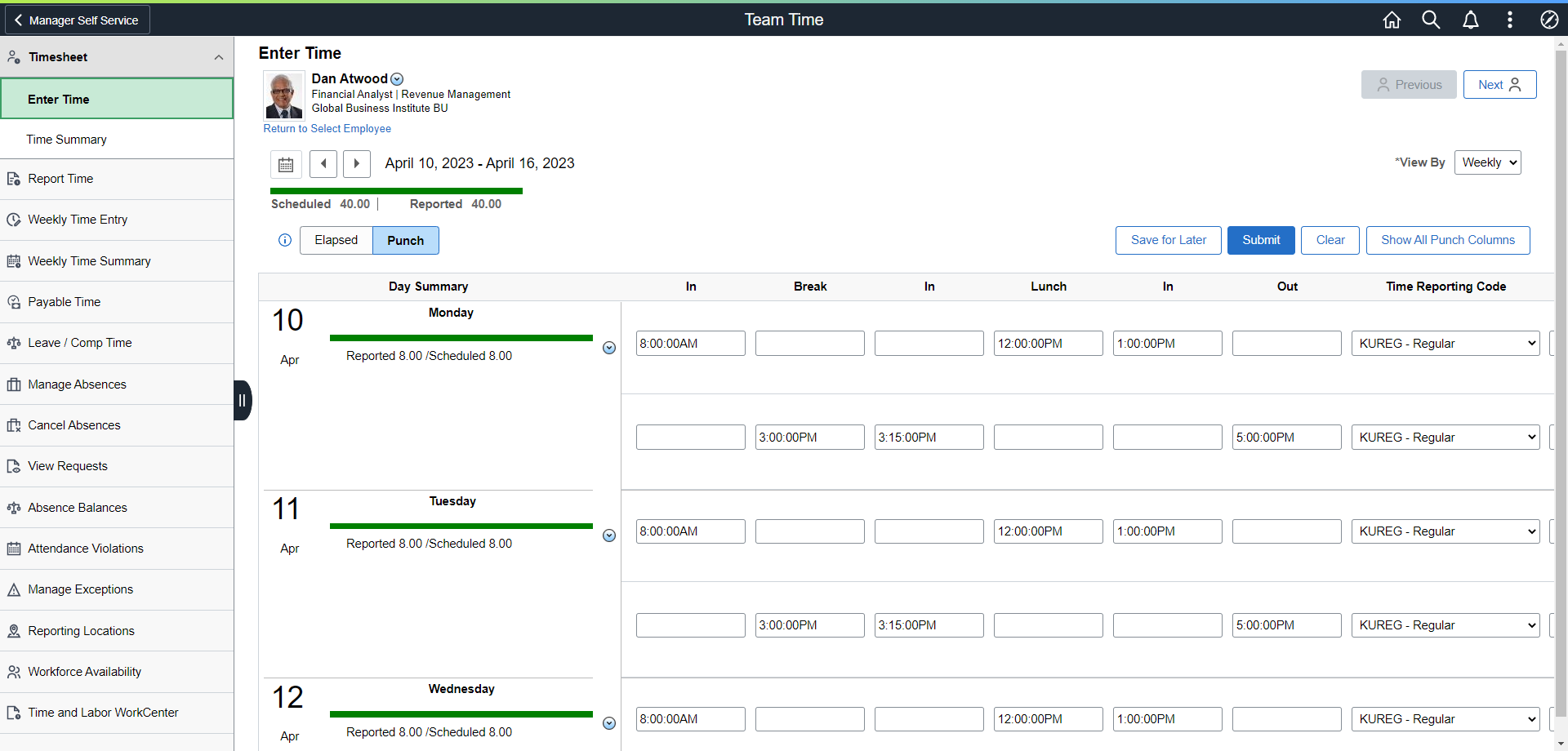 Enter Time_Auto Approval for Manager_Punch