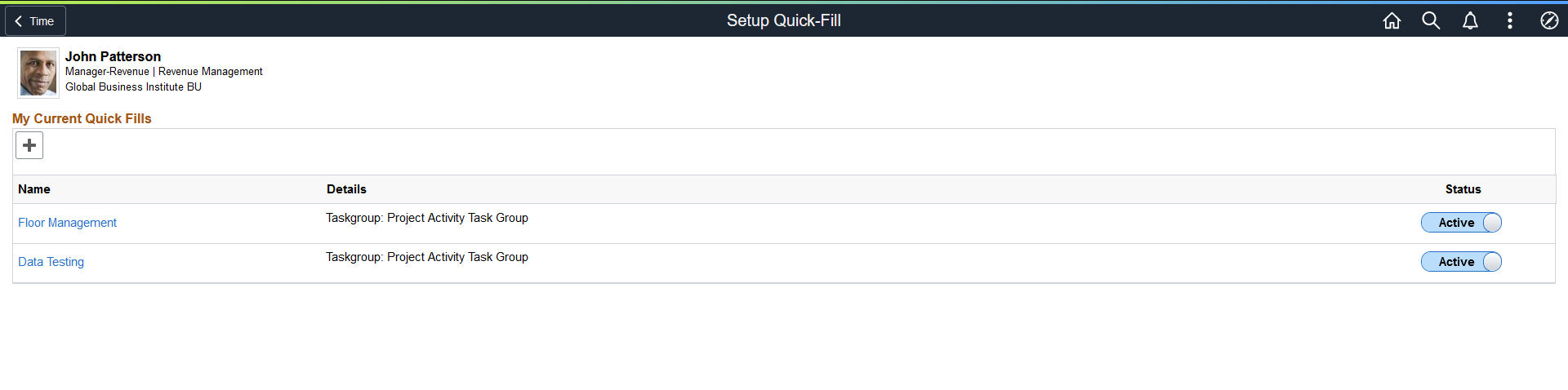 Setup Quick-Fill Page