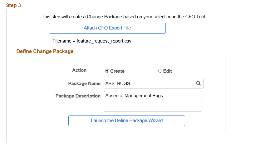 Step 3 Defining Change Package