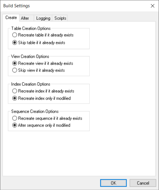 Build Settings dialog box