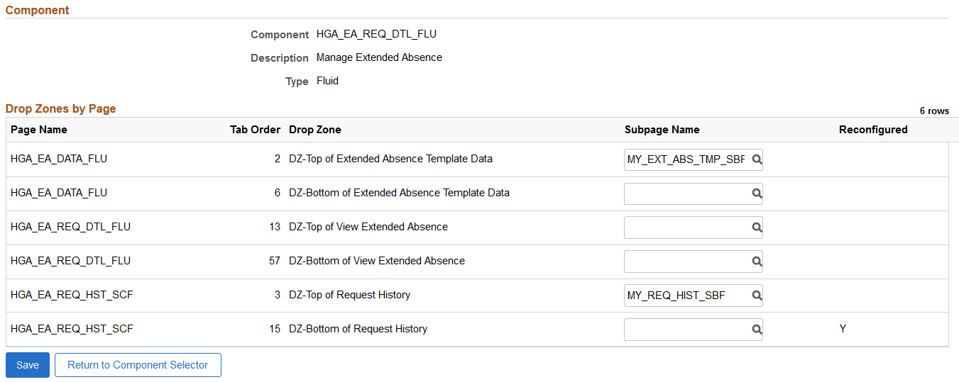 Configure Drop Zones configuration page