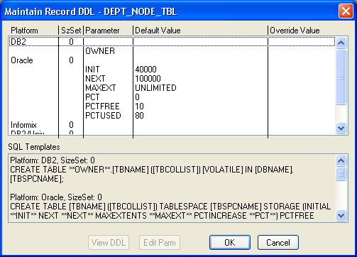 Maintain Record DDL dialog box