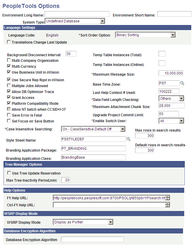 PeopleTools Options page