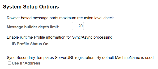 System Setup Options Page