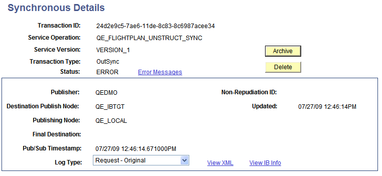 Synchronous Details page