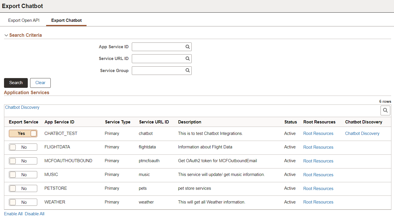 Export Chatbot page