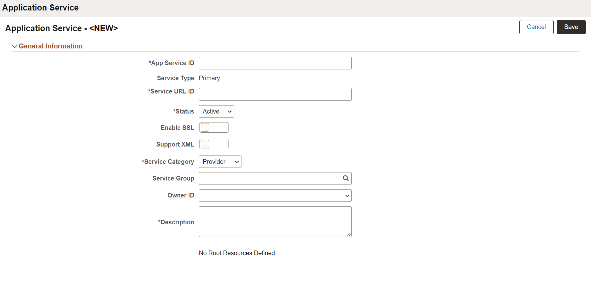 Application Service - General Information page