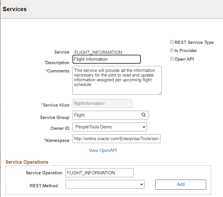 REST Service page