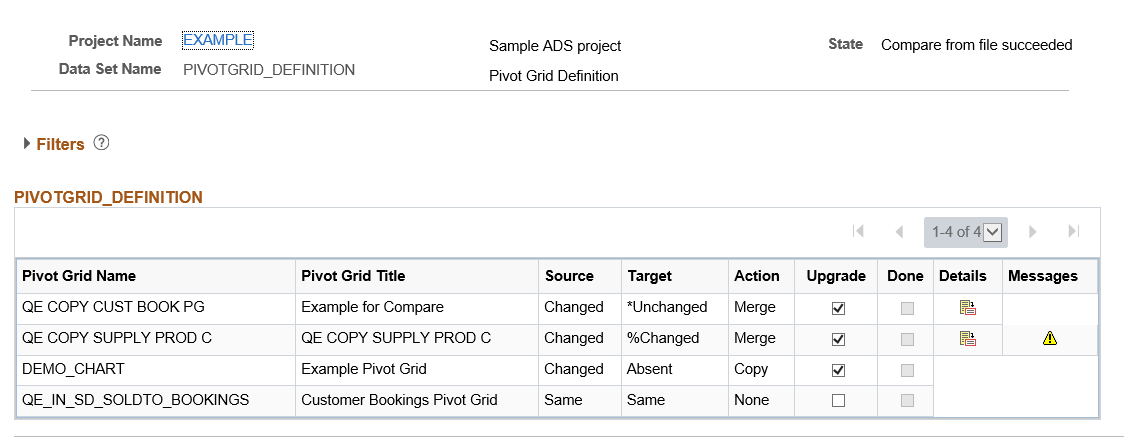 Compare Report page