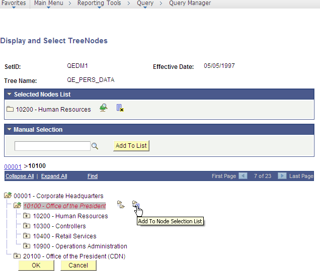 Tree Viewer secondary page with multi-node selection