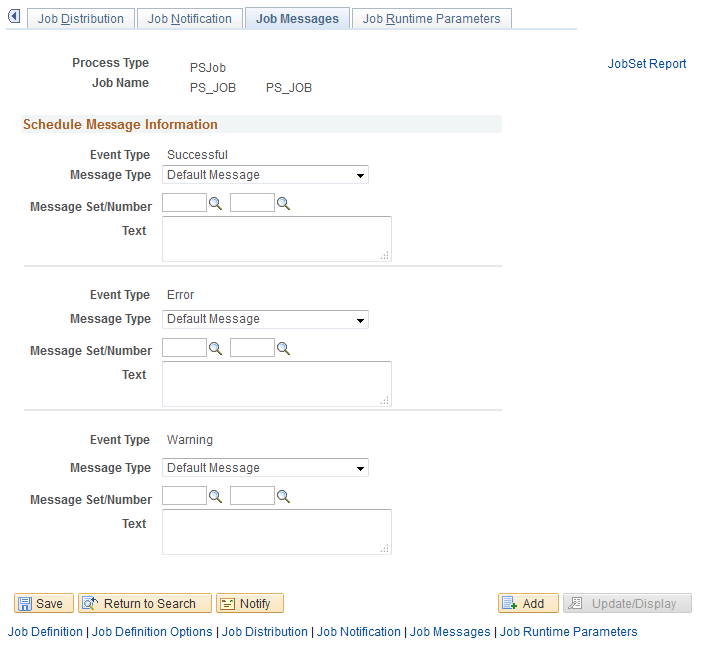 Job Messages page