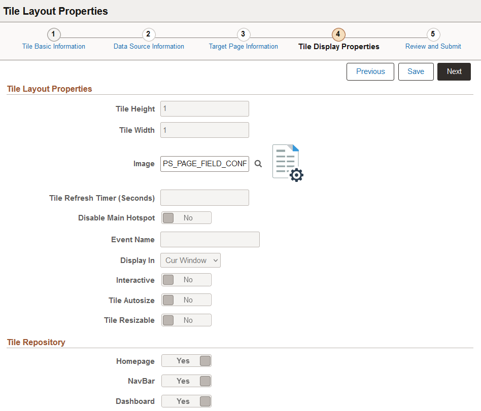 Tile Layout Properties page