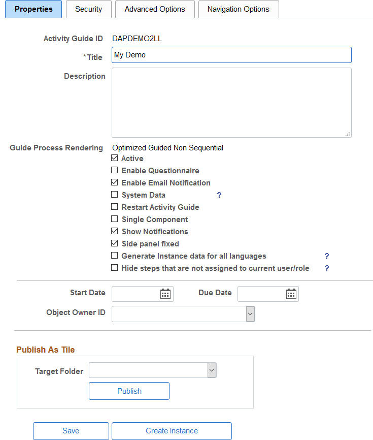Template Properties: Properties page
